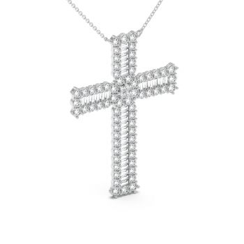 Pandantiv Cruciulita cu Diamante Baget de 0.50 ct, Diamante Princess de 0,08 ct si Diamante Rotunde de 1,82 ct