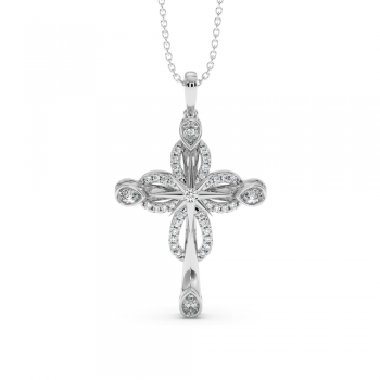 Pandantiv Cruciulita cu Diamante Pear cut  de 0.4ct si Diamante rotunde de 0.29ct