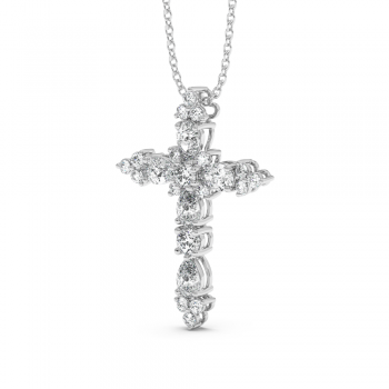 Pandantiv Cruciulita cu Diamante Pear de 0.83ct si Diamante Rotunde de 0.52ct