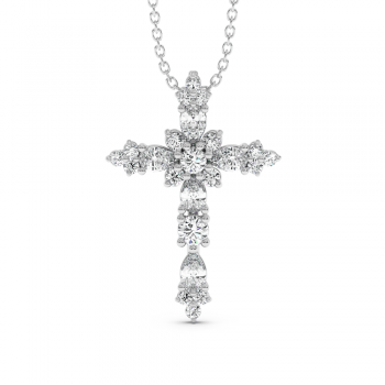 Pandantiv Cruciulita cu Diamante Rotunde de 0.43ct si Diamante Pear Cut de 0.50ct 