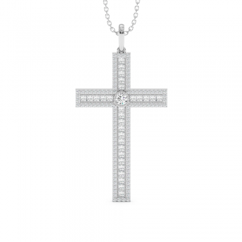 Pandantiv Cruciulita cu Diamante Rotunde de 0.46ct si Diamante Princess Cut de 0.58ct