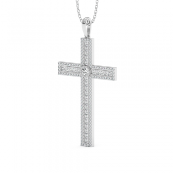 Pandantiv Cruciulita cu Diamante Rotunde de 0.46ct si Diamante Princess Cut de 0.58ct