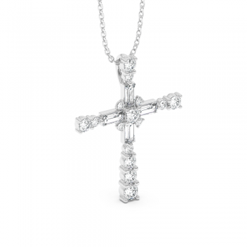 Pandantiv Cruciulita cu Diamante rotunde de 0.62ct si Diamante Baget cut de 0.44ct