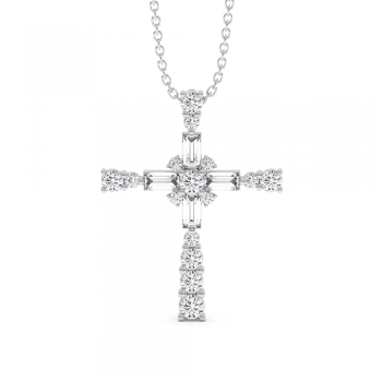 Pandantiv Cruciulita cu Diamante rotunde de 0.62ct si Diamante Baget cut de 0.44ct