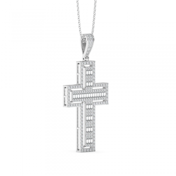 Pandantiv Cruciulita cu Diamante rotunde de 1.10ct si Diamante Baget cut de 0.42ct