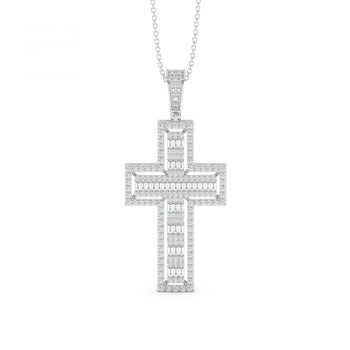 Pandantiv Cruciulita cu Diamante rotunde de 1.10ct si Diamante Baget cut de 0.42ct