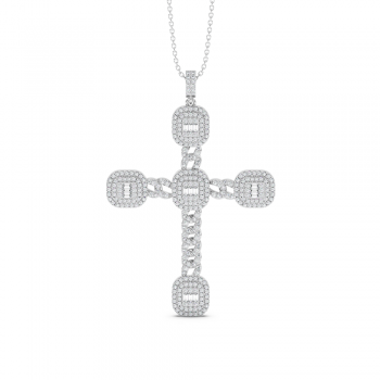 Pandantiv Cruciulita cu Diamante rotunde de 1.30ct si Diamante Baget cut de 0.27ct