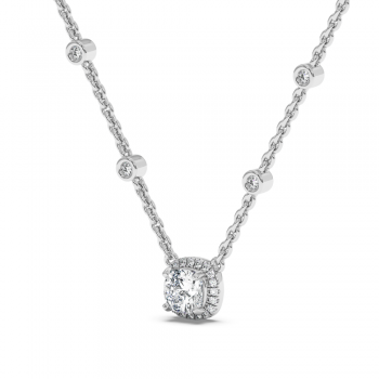 Pandantiv cu Diamant Cushion Cut de 0.65ct si Diamante Rotunde de 0.14ct