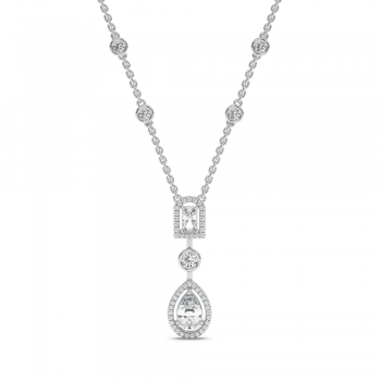 Pandantiv cu Diamant Pear Cut de 0.75ct, Diamant Emerald Cut de 0.30ct si Diamante Rotunde de 0.90ct