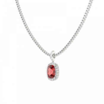 Tennis Charm cu Rubin Cushion Cut de 12.08ct si Diamante Laterale Rotunde de 1.23ct