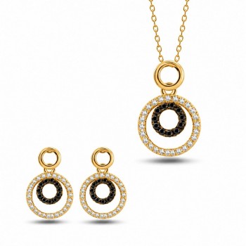 Set de Bijuterii cu Diamante albe de 0.58 ct si Diamante negre de 0.30 ct