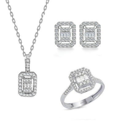 Set de Bijuterii cu Diamante Baget de 0.75 ct si diamante rotunde de 0.99 ct