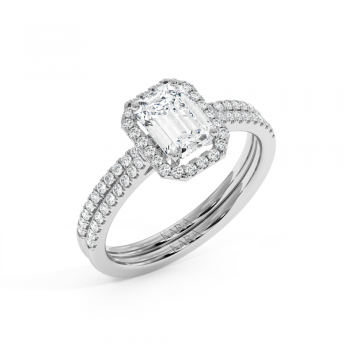 Set Inel de Logodna cu Diamant Central Emerald Cut de 1ct si Diamante Laterale de 0.33ct