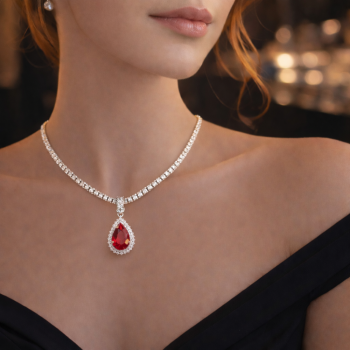 Tennis Charm cu Rubin Pear Cut Central de 8.48ct si Diamante Rotunde Laterale de 0.51ct