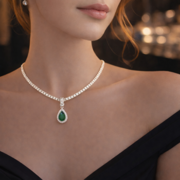 Tennis Charm cu Smarald Pear Cut Central de 4.08ct si Diamante Rotunde Laterale de 0.61ct