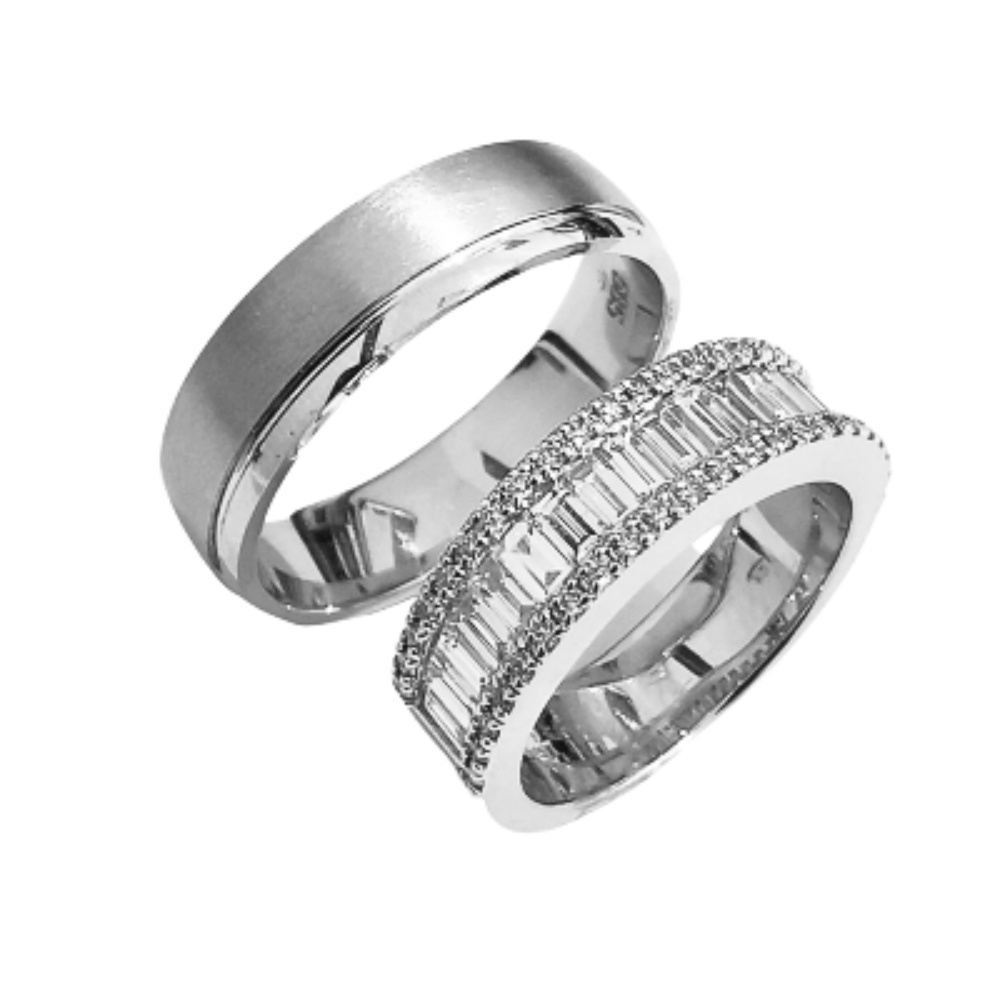 Verighete cu Diamante Baget de 0.98 ct si diamante rotunde de 0.24 ct